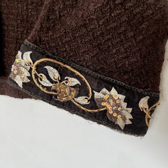 Alberto Makali Brown Wool Blend Beaded Embellished Bell Sleeve Jacket Blazer - Picture 11 of 12